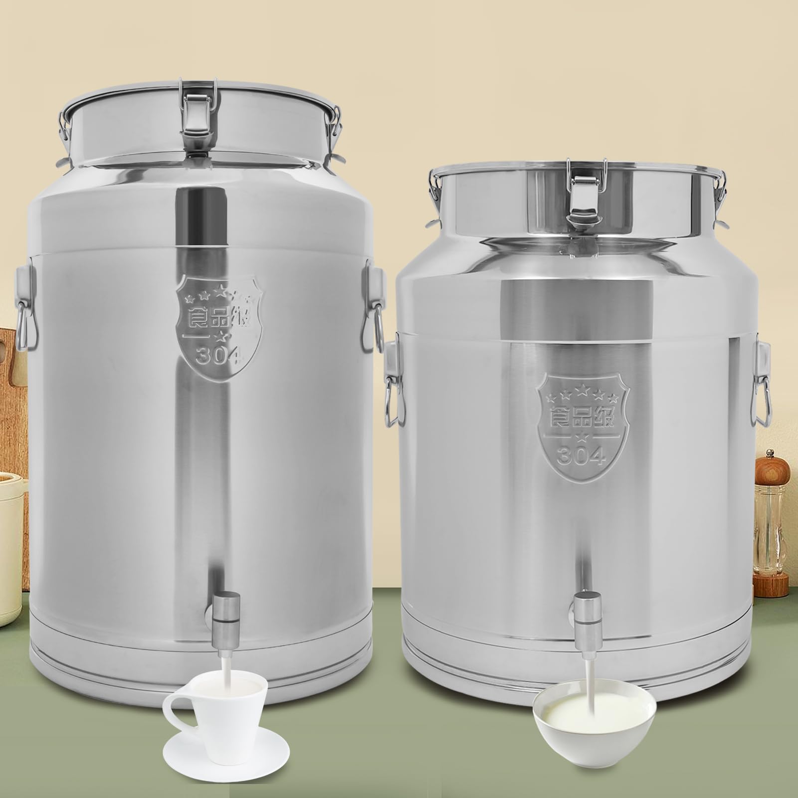 MSAIERPLR Milk Can With Sealed Lid 304 Stainless Steel Milk Jug Milk Can Stainless Steel Milk Pail 76L Heavy Duty Milk Bucket Wine Water Tank for Kitchen Rice Cereal Grain Canisters Container Silver