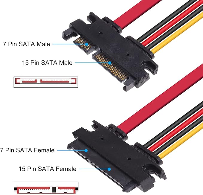 4 cables SATA combo 22 pines 50 cm, macho a hembra miniatura 2
