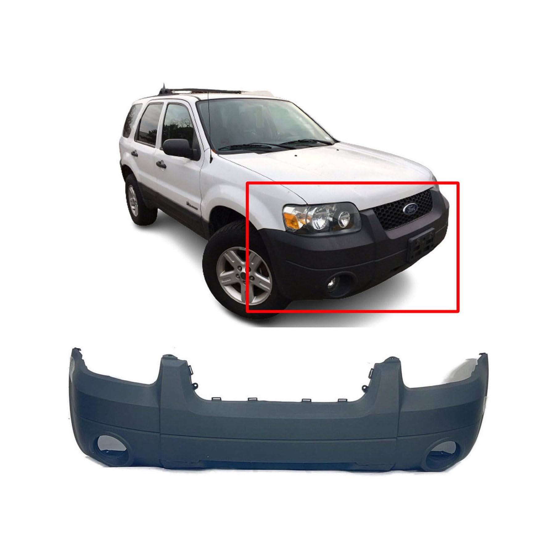 Front Bumper Cover For 2005-2007 Ford Escape XLT With Fog Lights - Textured Black