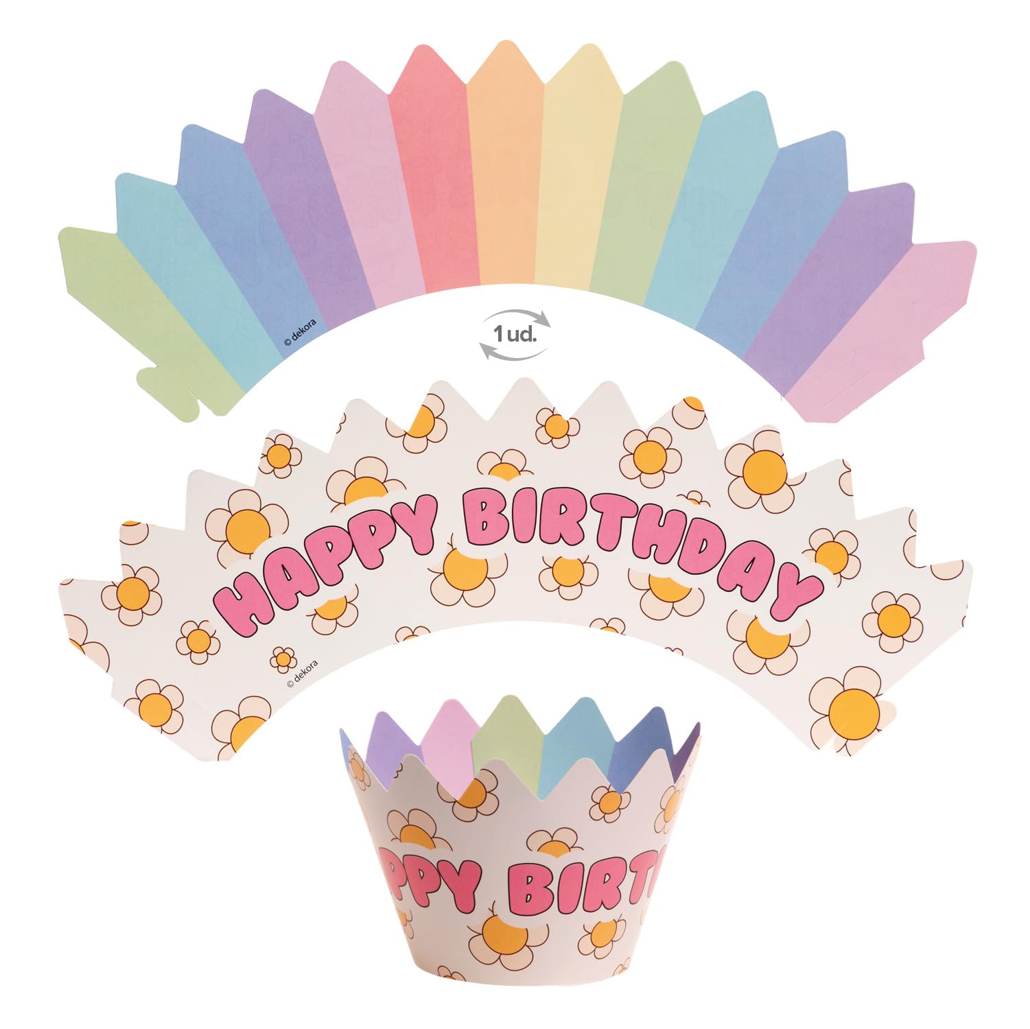 dekora - Happy Birthday Cupcake Decoration Kit: 6 Paper Toppers + 6 Cupcake Wrappers, Double-Sided Reversible, Reusable, Paper Cupcake Wrappers/Cupcake Cases for Muffins & Cupcakes (not for Baking)