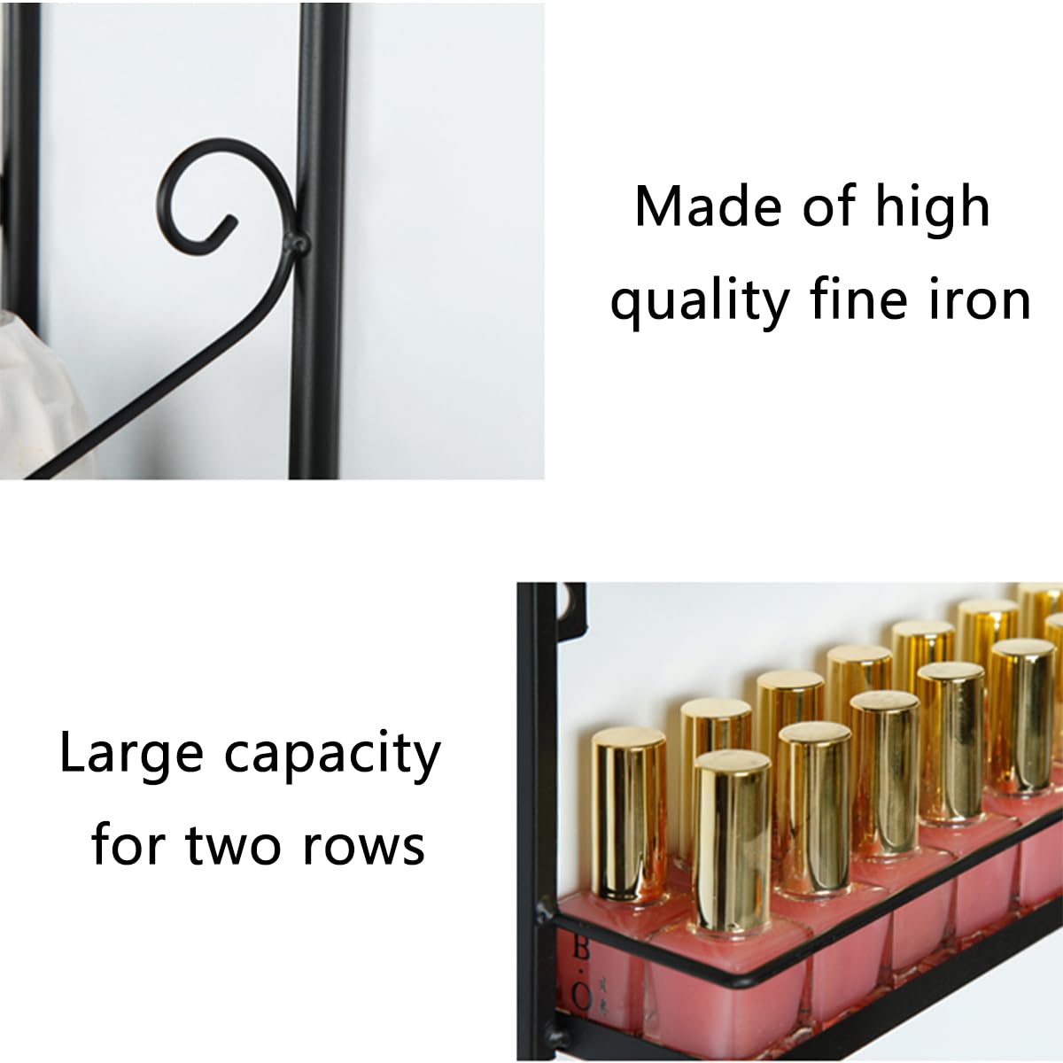 Espositore per Smalti per Unghie in Metallo con Motivo A Fiori E Uccelli, Mensole Sospese Organizer per Smalti per Unghie A Parete, Organizer per Oli Essenziali per Saloni Spa E Casa,Nero,95cm