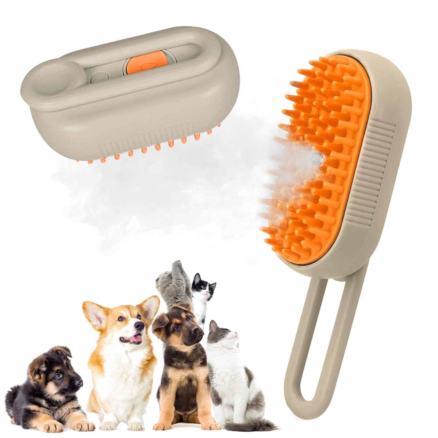 Cepillo de vapor para gatos, 3 en 1 Cat Steamy Brush, Peine de masaje para gatos con vapor, Cepillo de Vapor Autolimpiante para Gatos para perros de pelo largo o corto (Marrón)