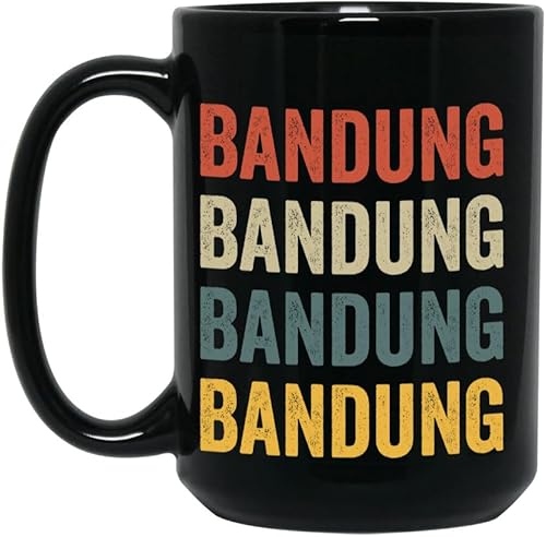 Bandung Ceramic Coffee Mug - Black 15oz, Retro Colors