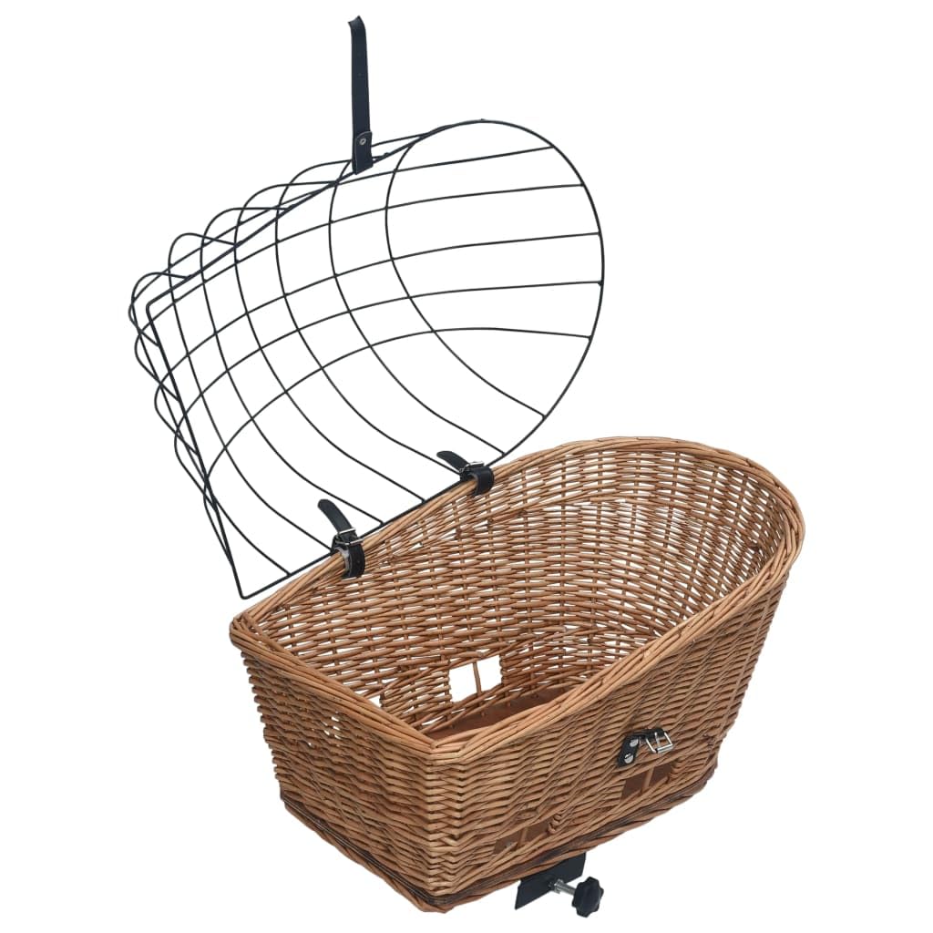 Mangloder - Cestino portapacchi per bicicletta con coperchio, 55 x 31 x 36 cm, in vimini naturale, robusto, rimovibile, per il trasporto di acquisti e animali domestici, adatto per city bike, trekking