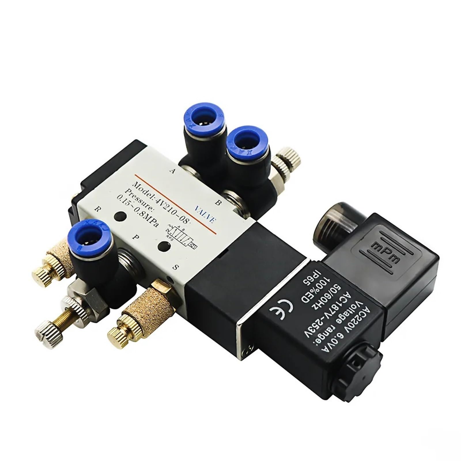 Pneumatic Electric Solenoid Valve 4V210-08 5 Way 2 Position Control Air Gas Magnetic Valve 12V 24V 220V 4mm-12mm Hose Fittings(Sl 8mm Adjust,DC12)