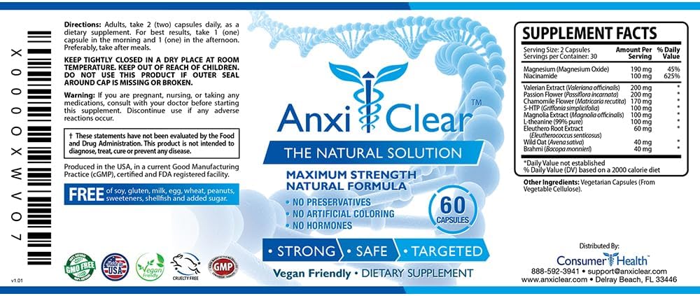 Consumer Health Mood - L-theanine,Valerian, 5-HTP - Day Formula - 60 Capsules - Made in the USA