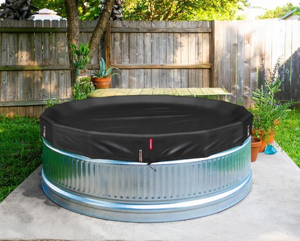 QH.HOME 6 Ft Stock Tank Pool Cover,Round Pool Cover with Drawstring & Ground Nails,Solar Pool Cover for Above Ground Pools, Durable&Tear Resistant