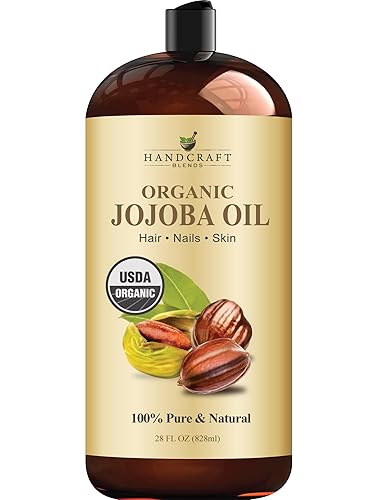 Handcraft Blends Aceite de jojoba orgánico USDA de 28 onzas líquidas  Aceite de jojoba 100% puro y natural para piel, cara y cabello  Aceite de