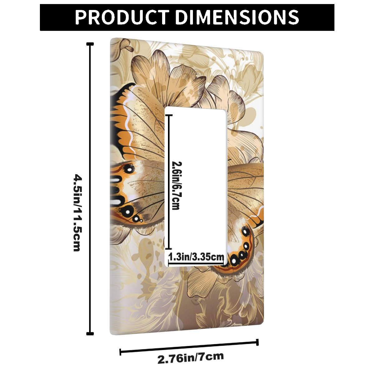 Pznen Butterfly Single Rocker Wall Plate Gold Butterflies Flying 1-Gang Rocker Light Switch Plates Standard Receptacle Plug Cover for GFCI Outlet