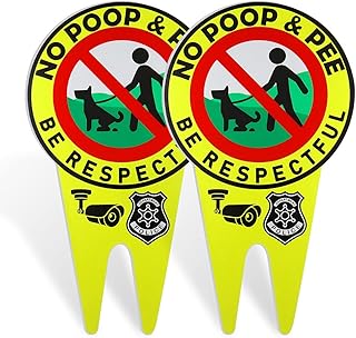 Betinyar 2 Pieces 13.8 x 7.8 Inches No Pooping Dog Signs with Stake Glow in The Dark, Be Respectful Sign for Stopping the Dog from Pooping or Peeing on the Lawn (Yellow)