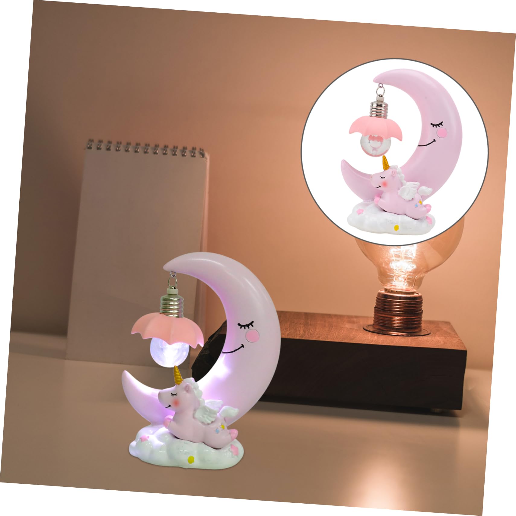 WOONEKY Lámpara De Noche De Resina Con Diseño De y Decoración Encantadora Para Mesita De Noche Liviana y Duradera Para Habitación Infantil y Regalo De Cumpleaños