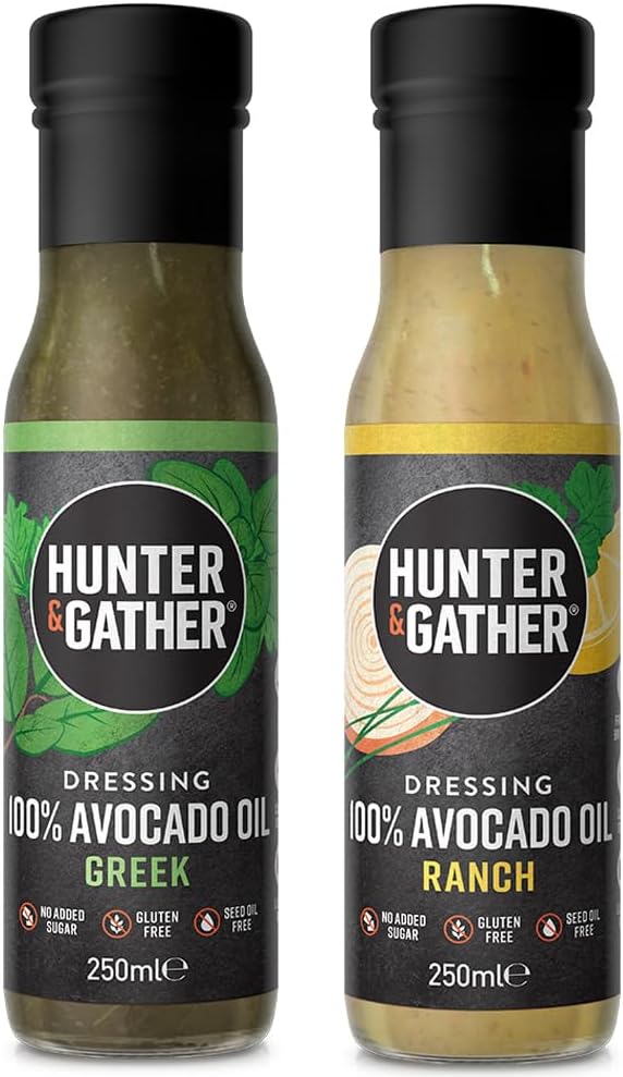 Hunter & Gather Keto Ranch & Greek Salad Dressings 2 x 250ml | Seed Oil Free | Made with 100% Pure Avocado Oil and Herbs | Keto, Low Carb, Paleo, Whole30 | Sugar and Gluten Free