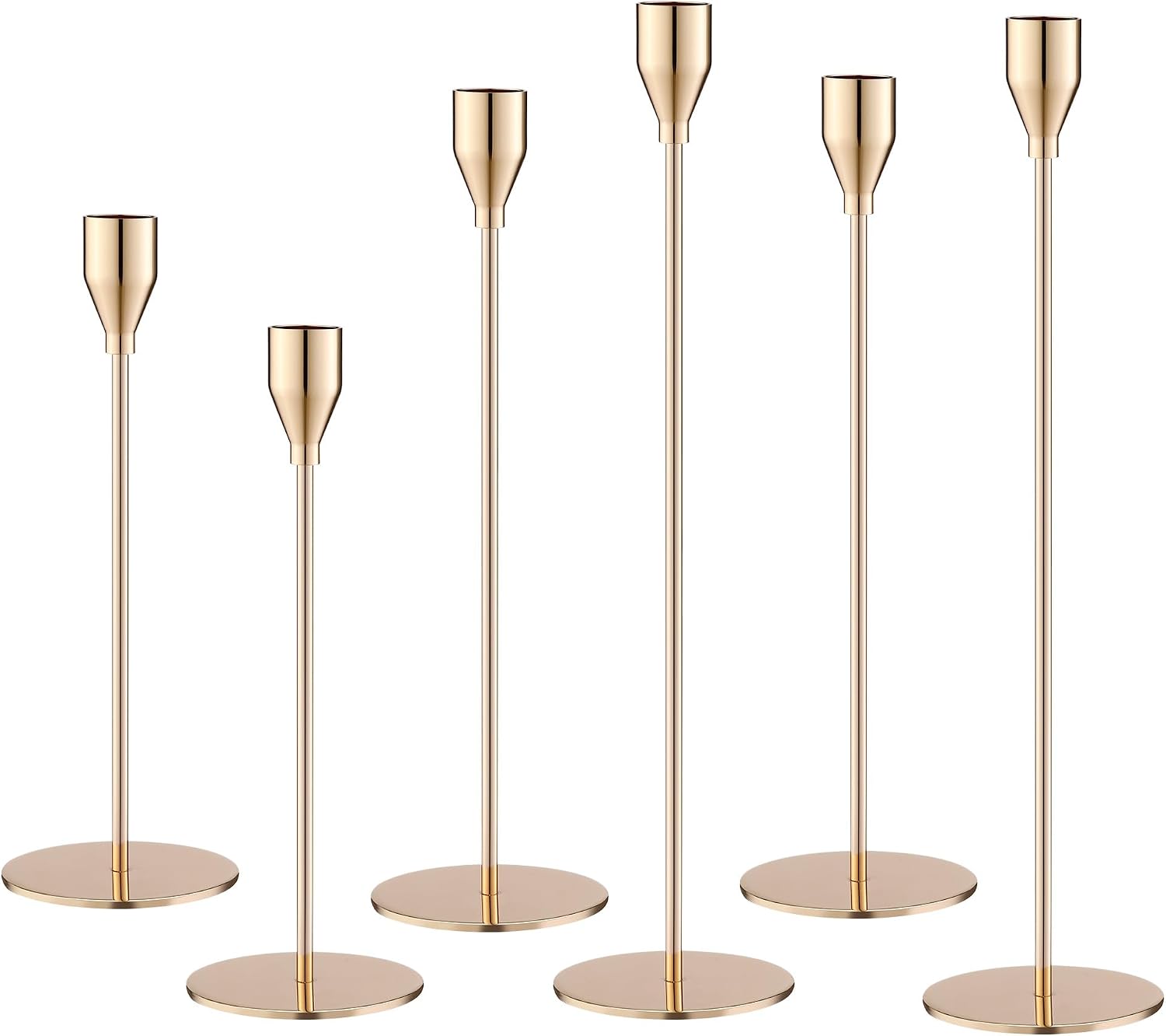 6 Candelabros dorados retro para velas, 3 tamaños