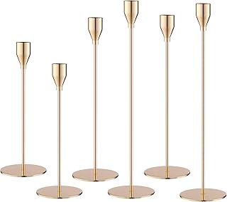 Kerzenständer Gold 6 Set,Kerzenständer Stabkerzen 33/29/23cm,Metall KegelKerzenleuchter Vintage Dekoration,Hochzeit Kerze Stand,für romantische Abendessen, Jubiläum und Hochzeitszeremonien (Gold)