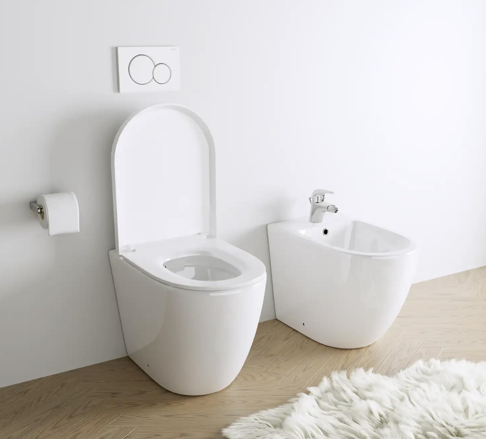 Sanitari filo muro in ceramica vaso + bidet + sedile soft close FELCE
