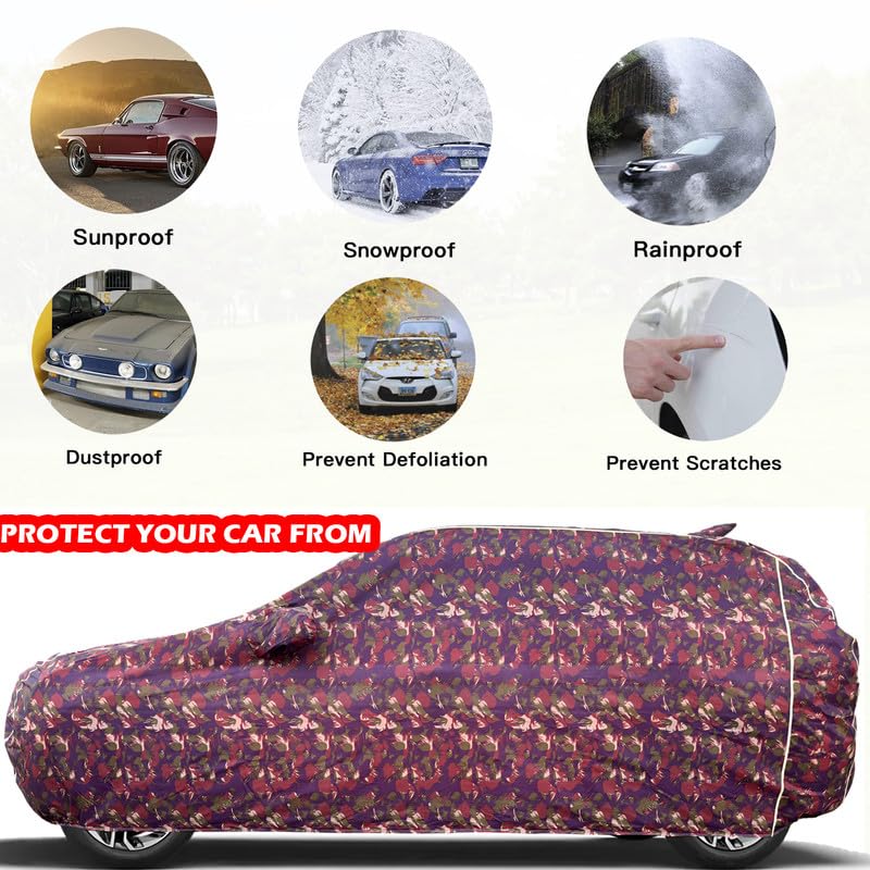 Image of Waterproof Car Body Cover Compatible with Jeep Compass with Mirror and Antena Pocket and Soft Cotton Lining (Fully Bottom Elastic Triple Stitched) (RED Army)