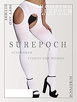 Vista 3 de SUREPOCH Medias con tirantes para mujer, talla grande, liguero, color blanco, control superior
