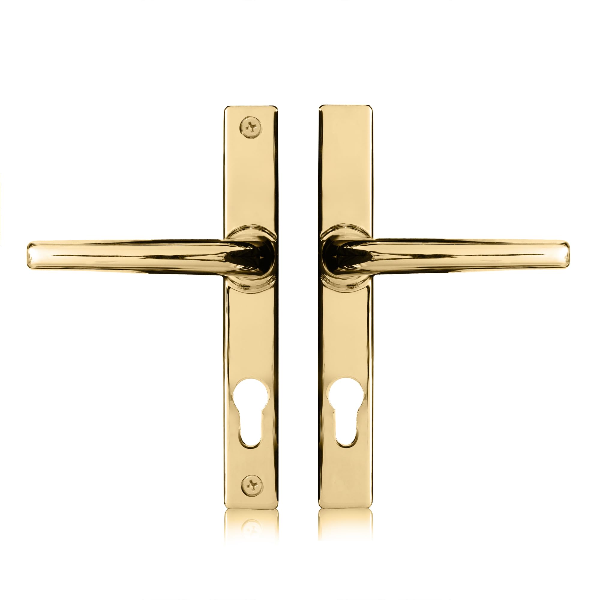 XFORT Uros Polished Brass (PZ 70mm, Screw Hole Distance 180mm, Overall 205mm) Zamak Ferco Door Handle Replacement, UPVC Front Door Handle Compatible with GU Ferco Locking System