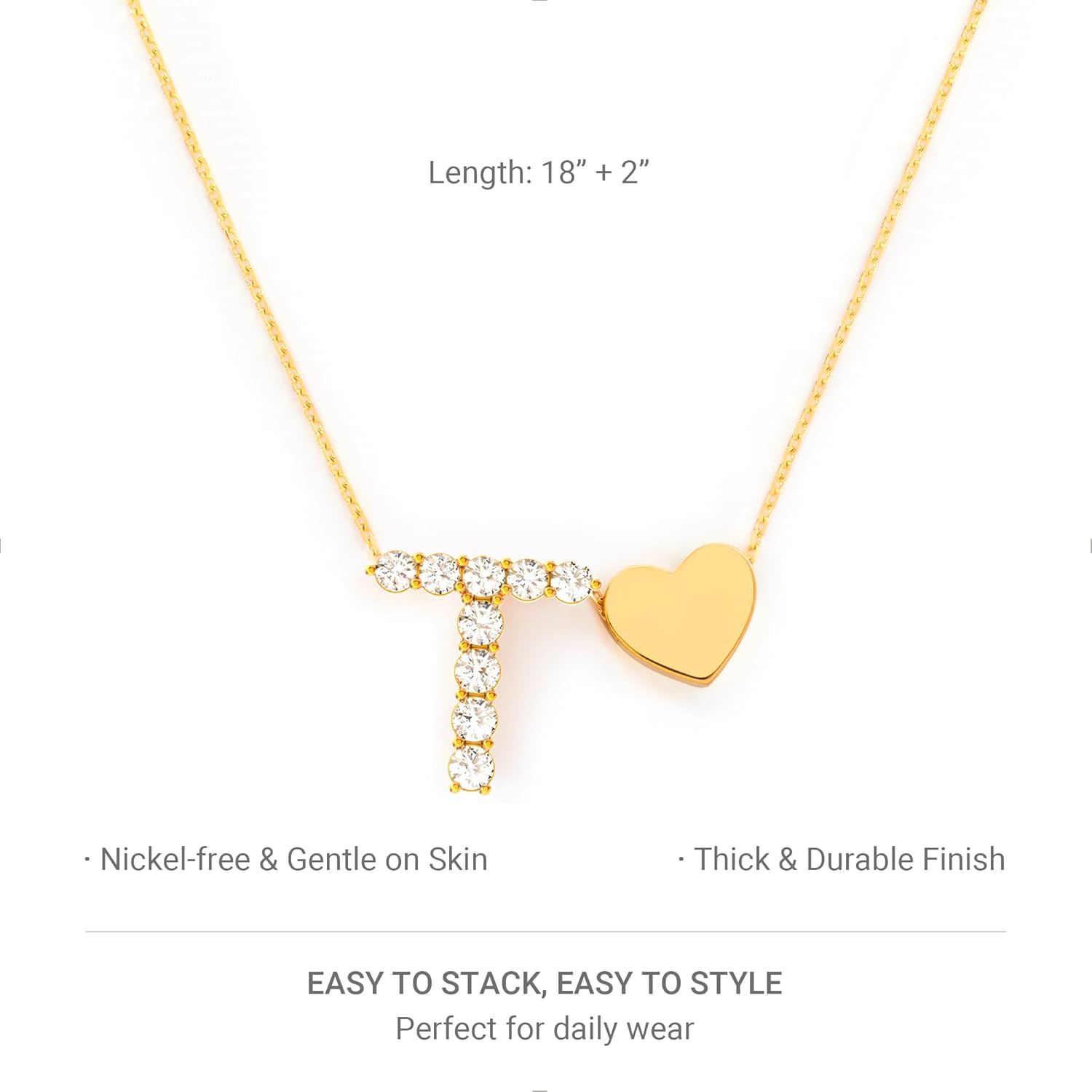 STORYJEWELLERY 18K Gold Plated Initial Necklace for Women, Heart Necklace with Initials, Cubic Zirconia Letter Charm Necklaces, Initial Jewelry, Unique Gifts for Her - Image 3