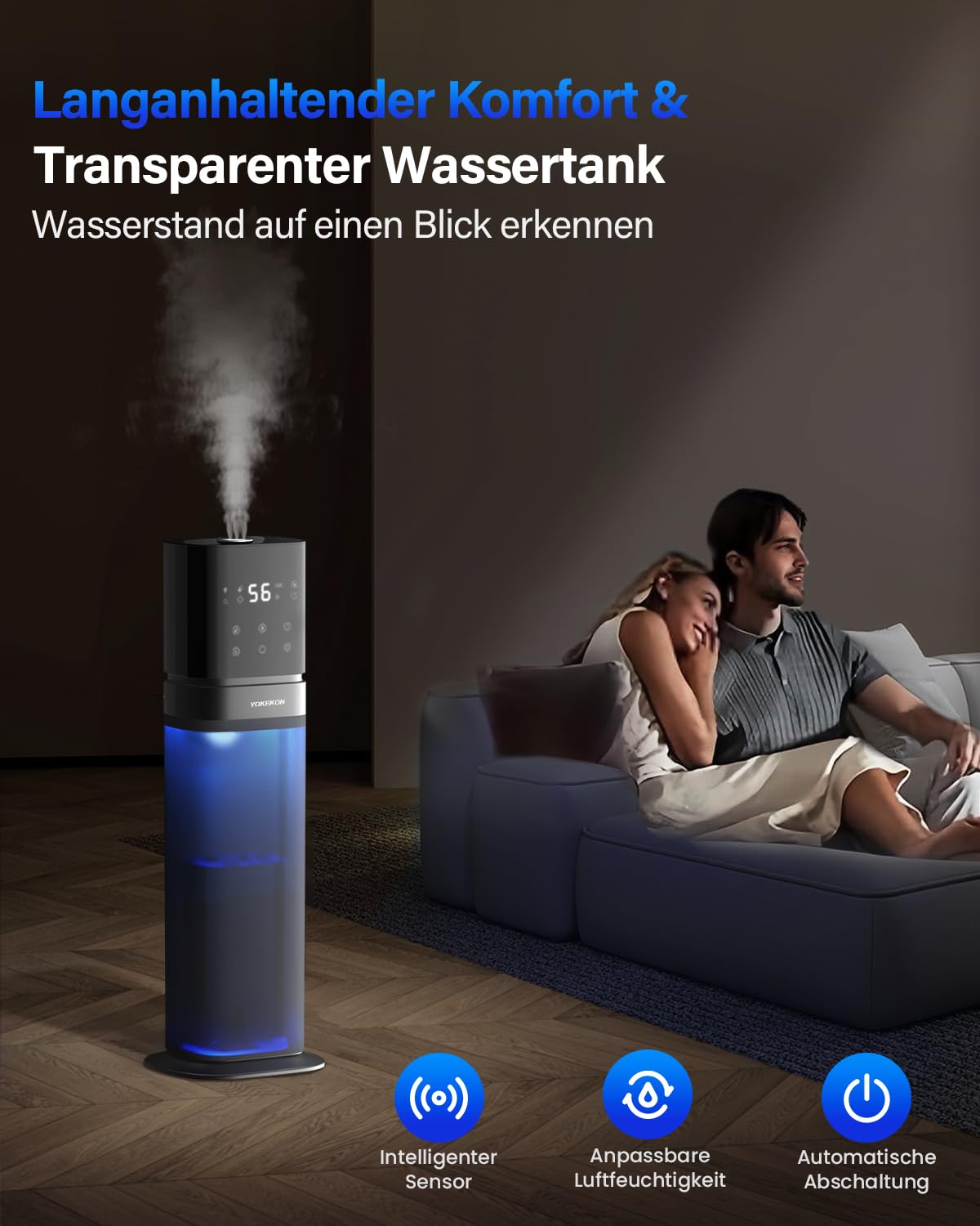 YOKEKON Luftbefeuchter 8L Ultraschall Kalt Nebel Top Füllen für große Räume