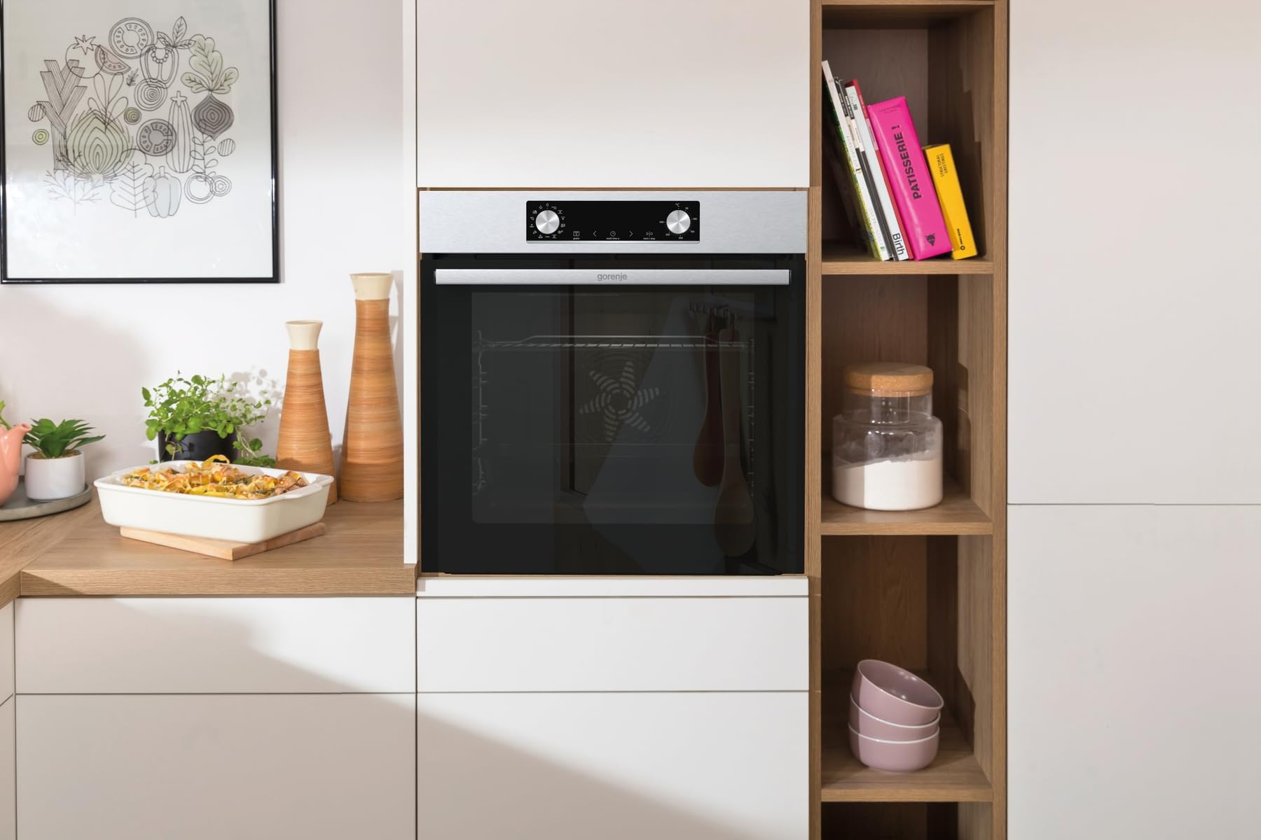 Gorenje OptiBake BOS 6737 E02X Four encastrable / 77 L/AquaClean/Air chaud/ExtraSteam/AirFry/PerfectGrill/Pizzamode 300 °C/Acier inoxydable