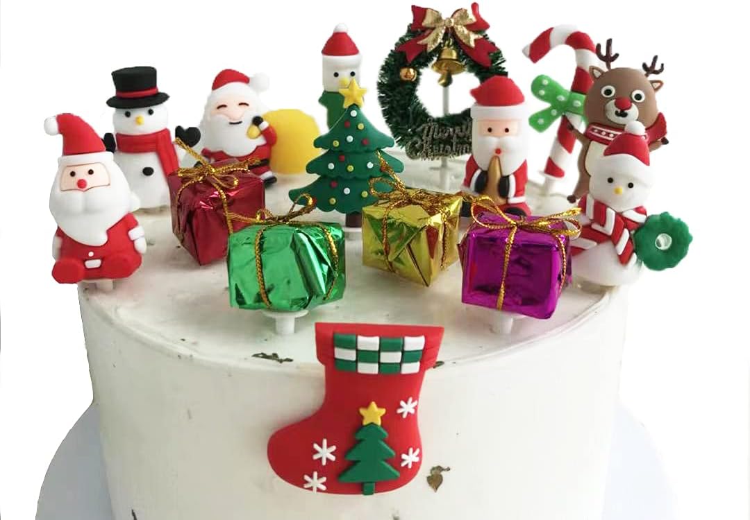 Happy Everyday Christmas Cupcake Toppers Cake Decoration Santa Claus Tree Snowman Sock Candy Theme Party Cake Toppers Picks Christmas Decoration Supplies (0085)
