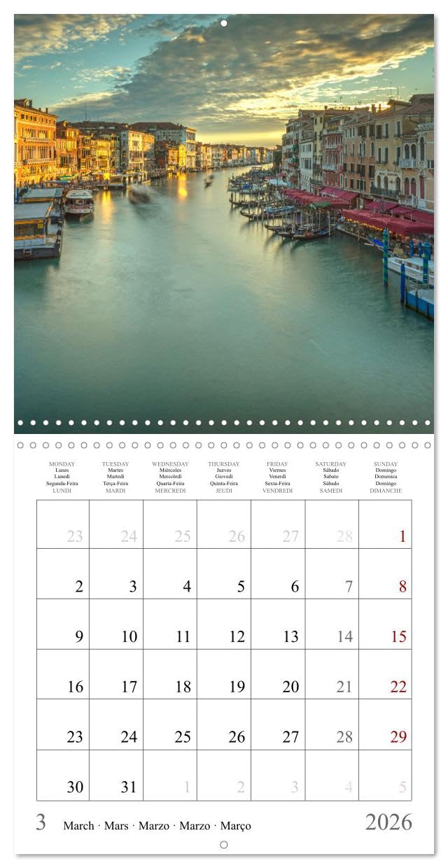 Lieux romantiques à Venise (Calendrier mural carré 2026 30x30 cm) Calendrier double avec une page pour vos prises de notes: La ville aux mille chaînes