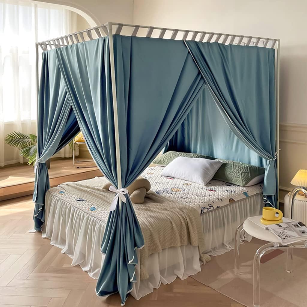 Elegant Rod-Ket 4 Corner Post Bed Canopy for Girls & Women - Blackout Drapes for Adult Wedding & Bedroom Décor (B, Full Size)