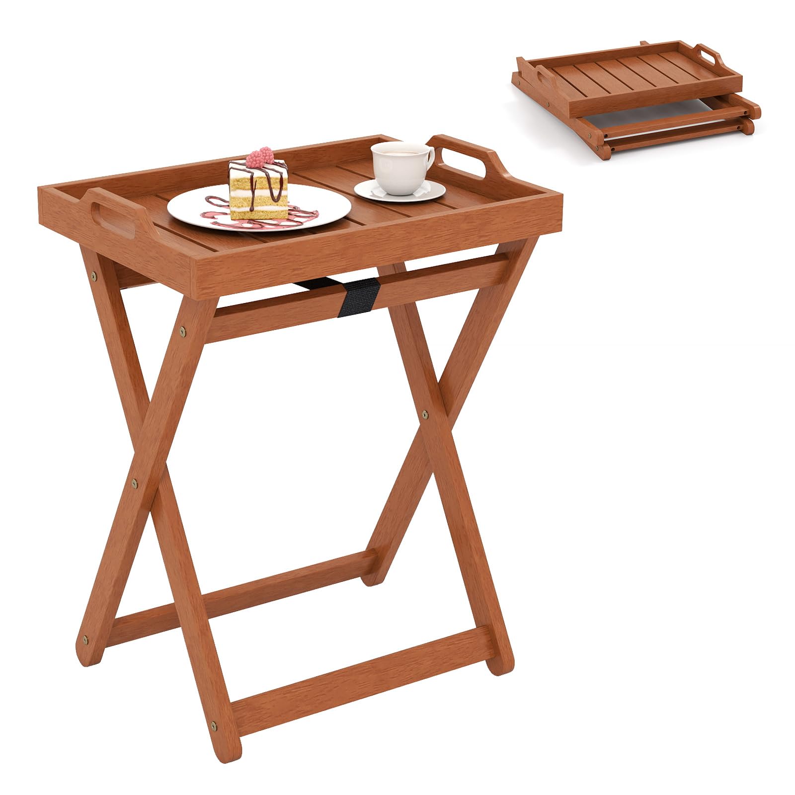 Amazon.com: Tangkula Outdoor Wood Tray Table, Patio Portable Side
