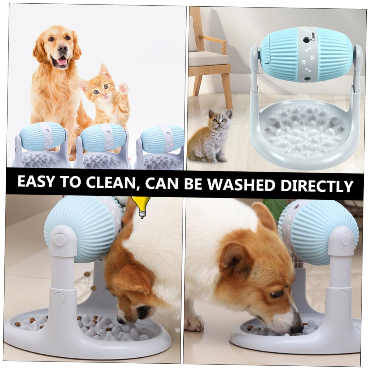 Kisangel Distributeur De Nourriture pour Animaux Jouet Anti-Choke à Hauteur Réglable pour Chiens Et Chats Dispenseur De Friandises Interactif