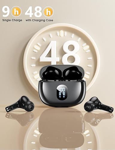 Miniatura 4 de Auriculares inalámbricos Bluetooth 5.3, auriculares estéreo de alta fidelidad con 48 horas de reproducción y pantalla LED, auriculares intrauditivos