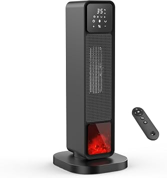 Electric Heater, 2200W Energy-efficient Space Room Heater, Portable Ceramic Fan Heaters, Thermostat, 70  oscillation, 4 Modes 12H Timer, Overheat & Tip Over Protection, Safe Wood Stove Effect
