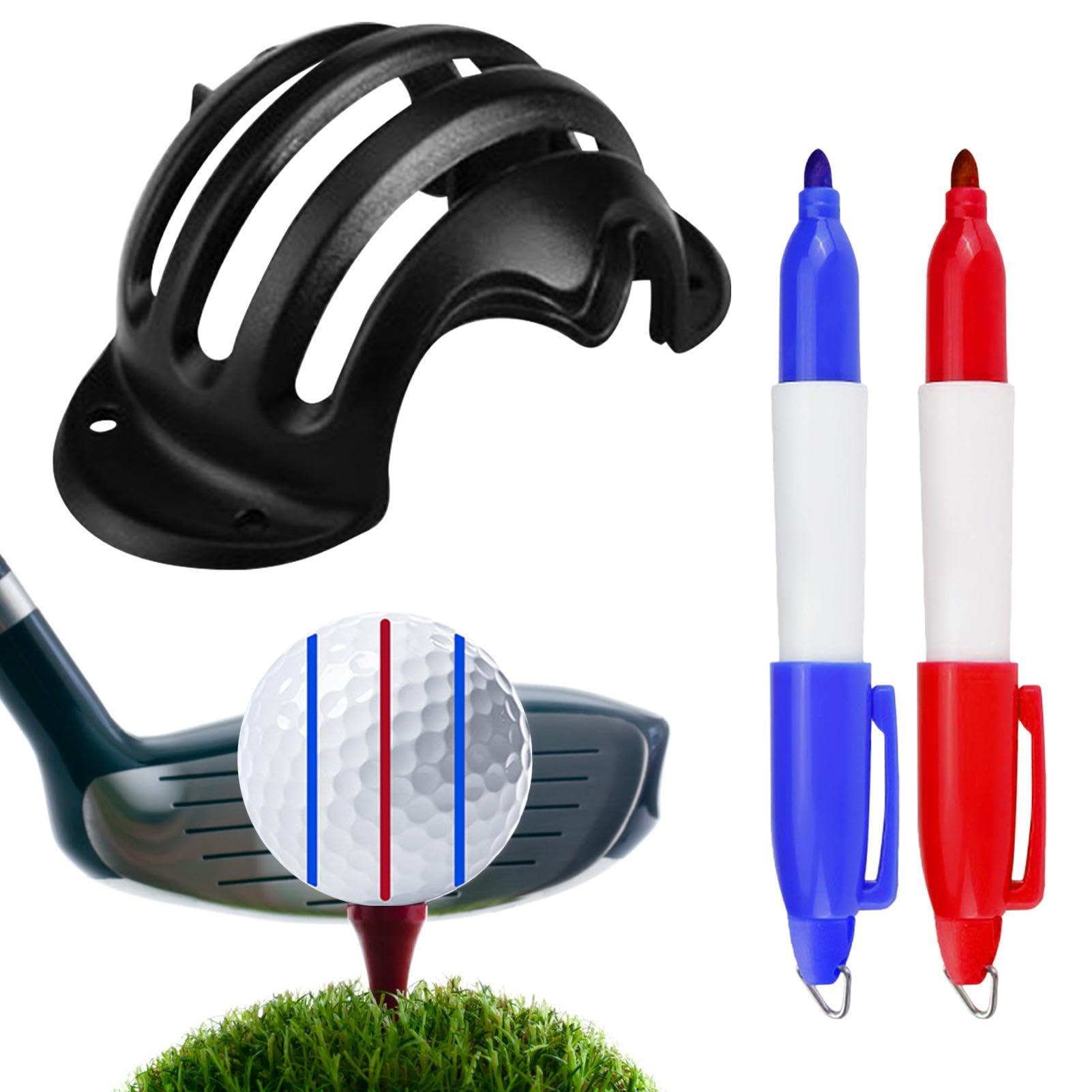 Golf Ball Markers - 2 Pieces Golf Ball Marker Pen And 1 Piece Golf Ball Alignment Tool | Golf Accessories For Men Golf Marker Tools | Ball Marker Alignment Aid For Men Women Outdoor Golf Training