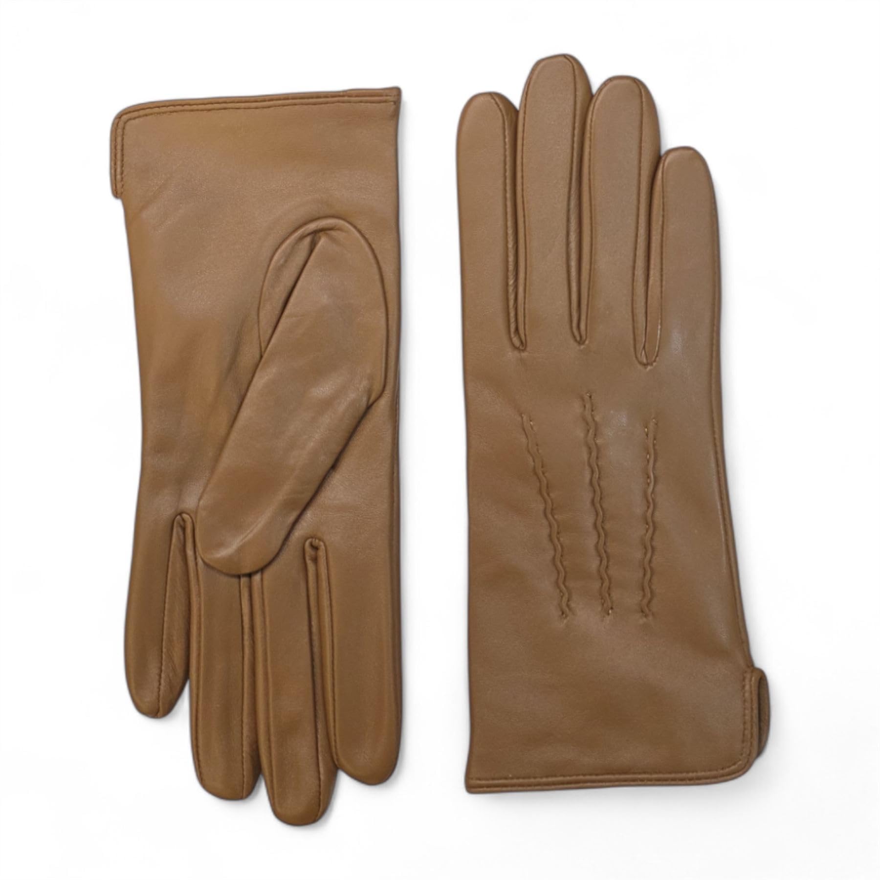 Infinity Leather Women's ’S Genuine Leather Wool Lined Touchscreen Gloves - Tan - Large
