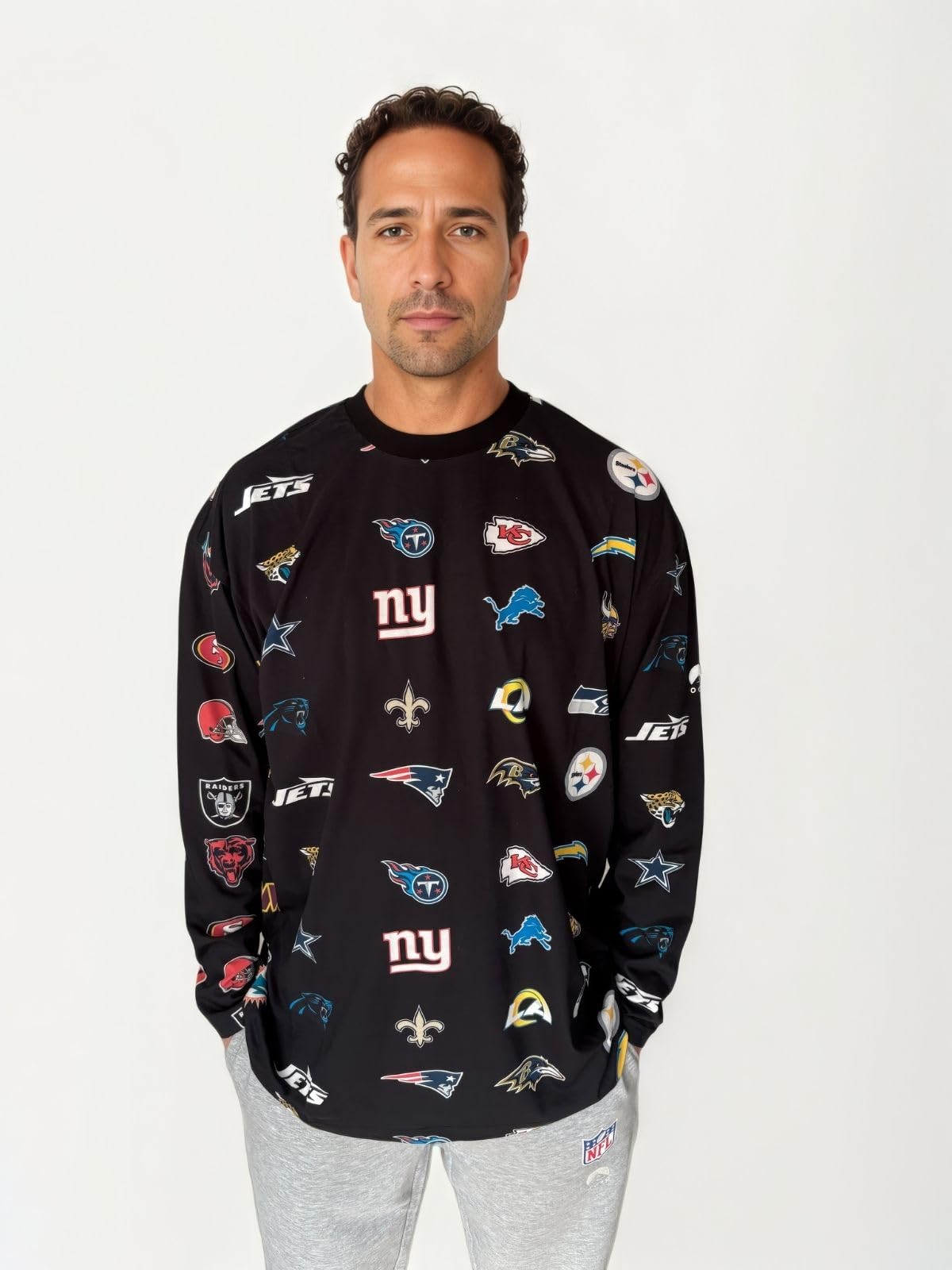 OOSC Mens NFL Long Sleeve Team Black T-Shirt, Black, M EU