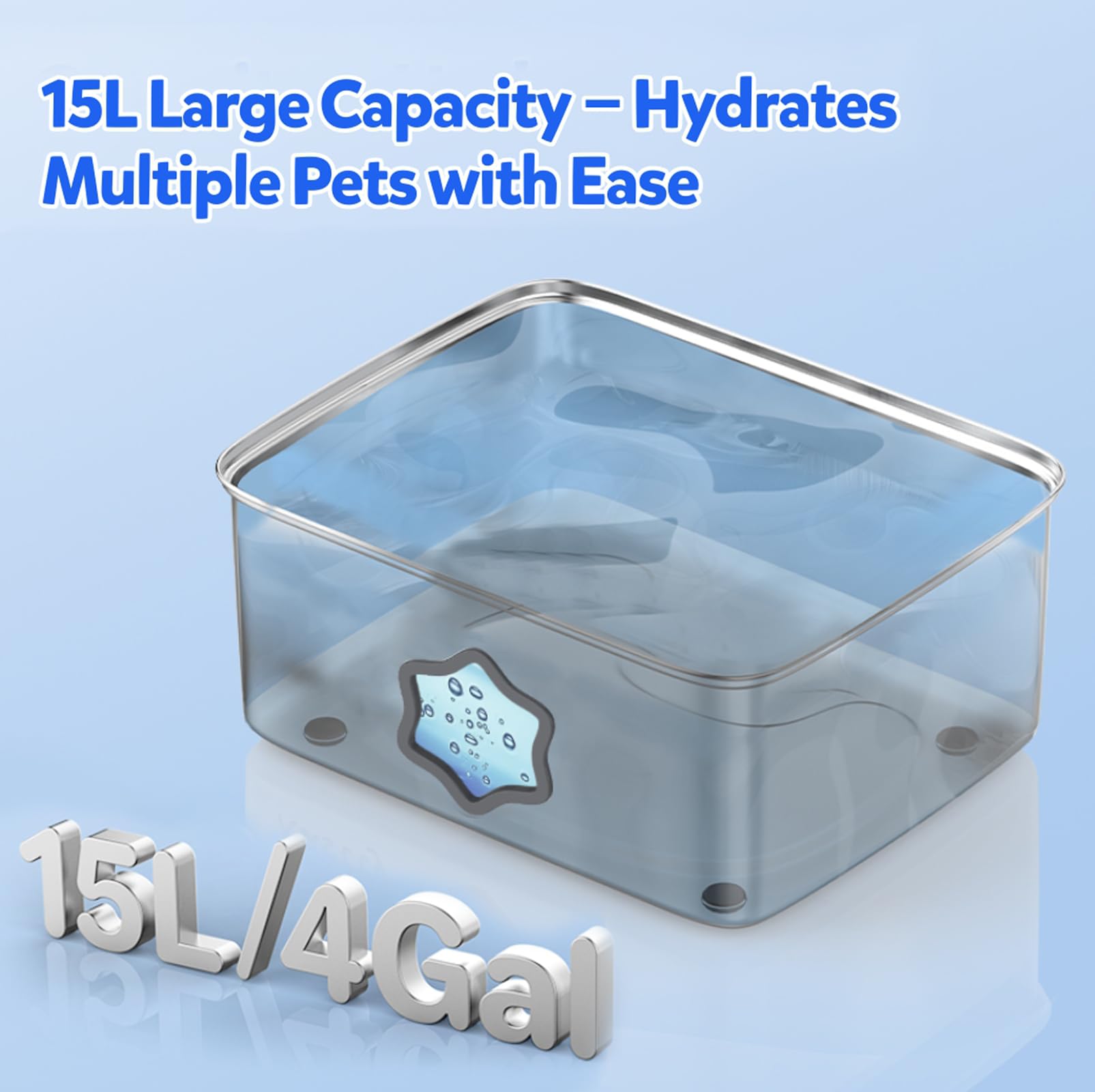 Kastty 15L/4 Gal Hund Wasserbrunnen, 5-stufige Filtration Edelstahl Hund Wassernapf Spender, Super Leise Haustier Wasserbrunnen, mit Wasserfenster & LED, für Große Hunde und Multi-Pet(FS81)