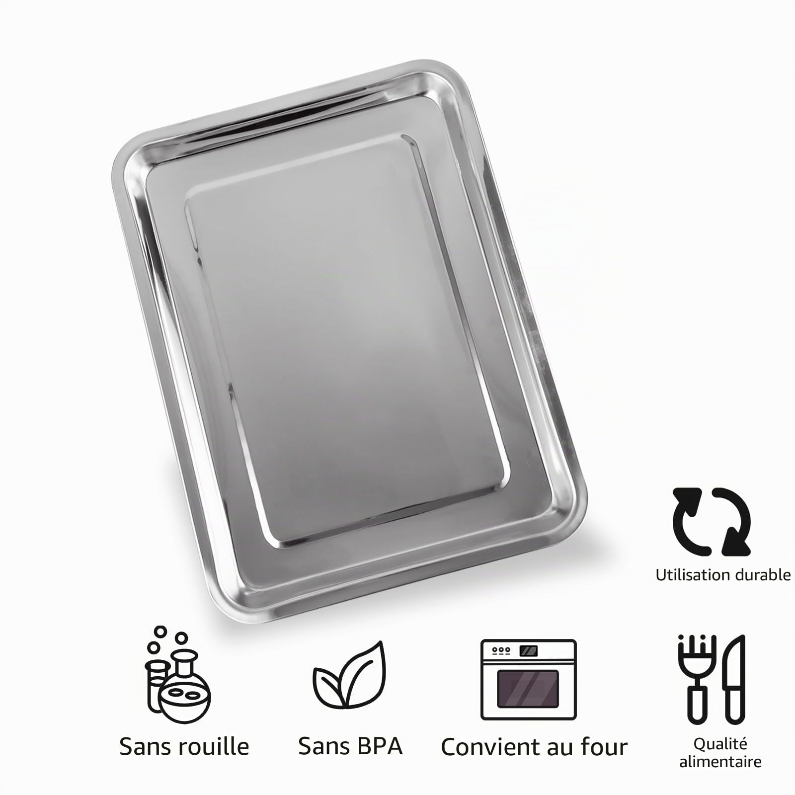 DAJAVE Plaque à Pâtisserie en Acier Inoxydable, Lot de 4 Plaque de cuisson 40 x 30x 2 cm Plateau inox Rectangulaire Plaque à Pâtisserie Plaque Four antiadhésive Four Pour La Cuisson Et Le Rôtissage