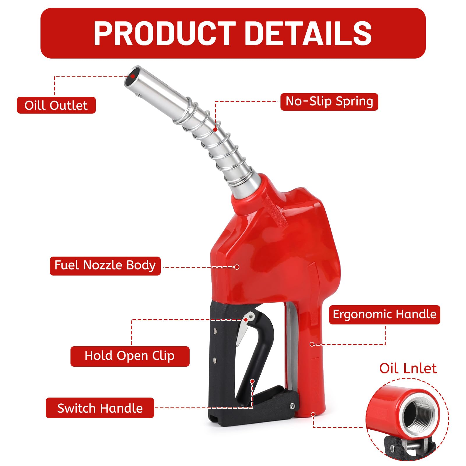 LALAGO Pistolet de Distribution avec Système D'arrêt Automatique Rouge, Buse pour Fioul et Diesel Pompe, Buse Diesel Automatique Pompe d'aspiration D'huile pour Pompage Transvasement