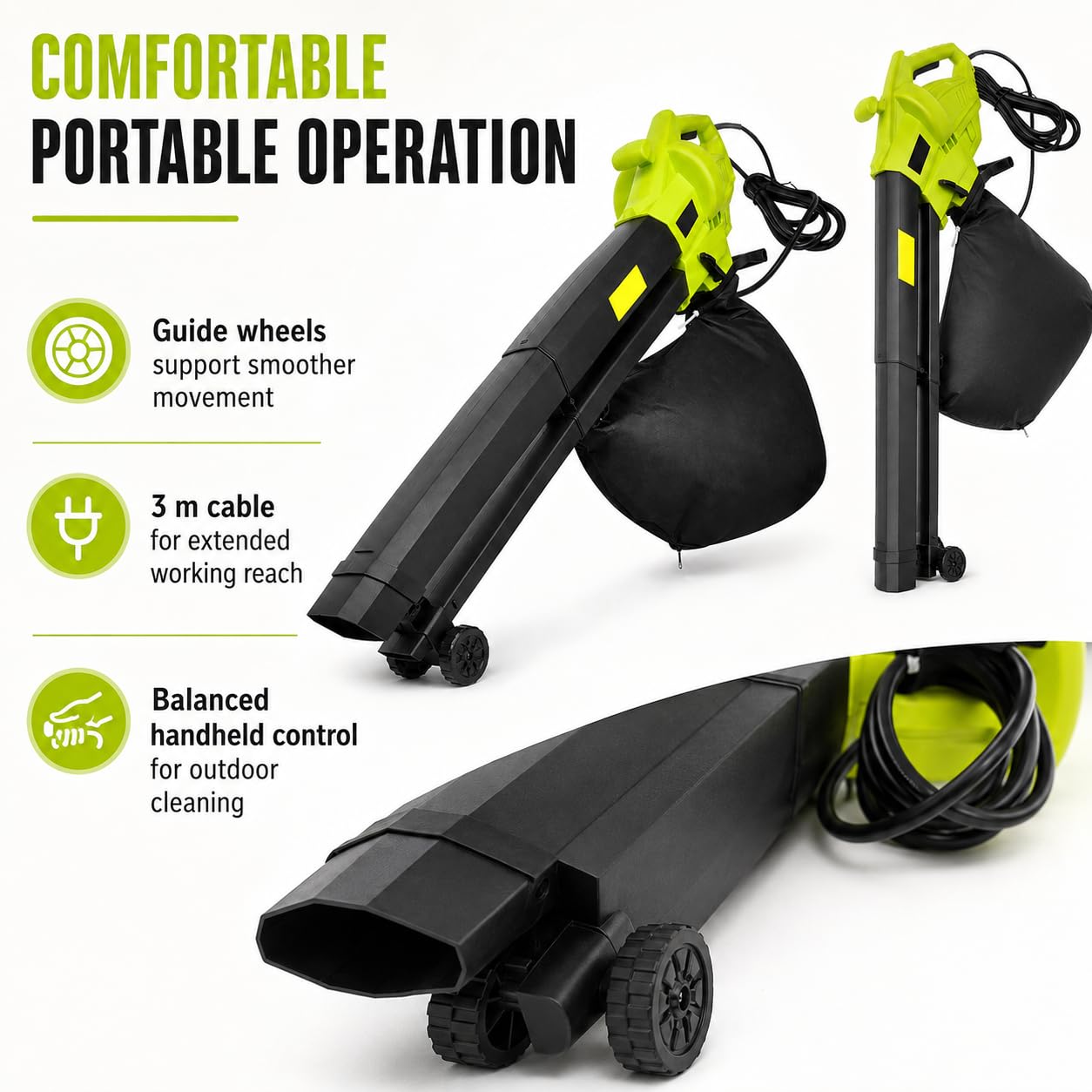 Soffiatore/Aspiratore Foglie Elettrico 3 in 1, Soffiatore da Giardino 3000W