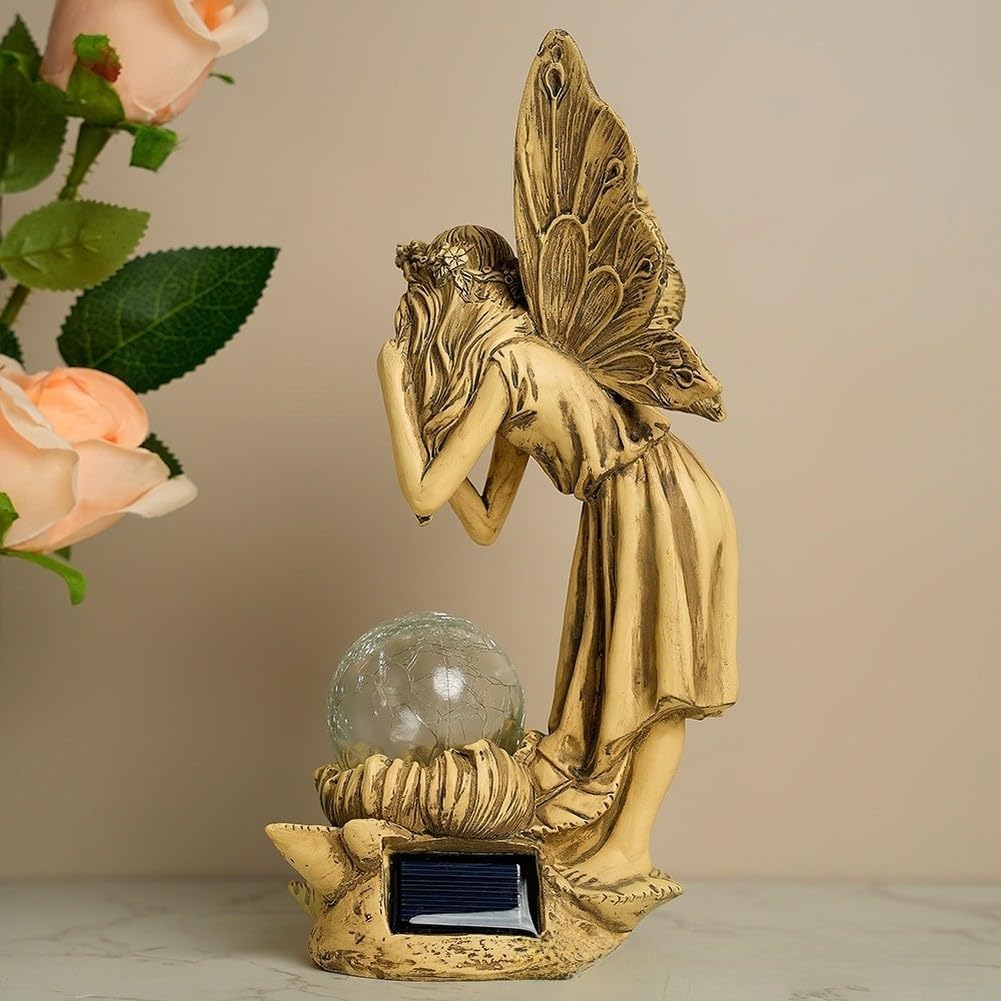 Statua per solare Esterno Fata dei Fiori in Resina per dura Statua(Retro)