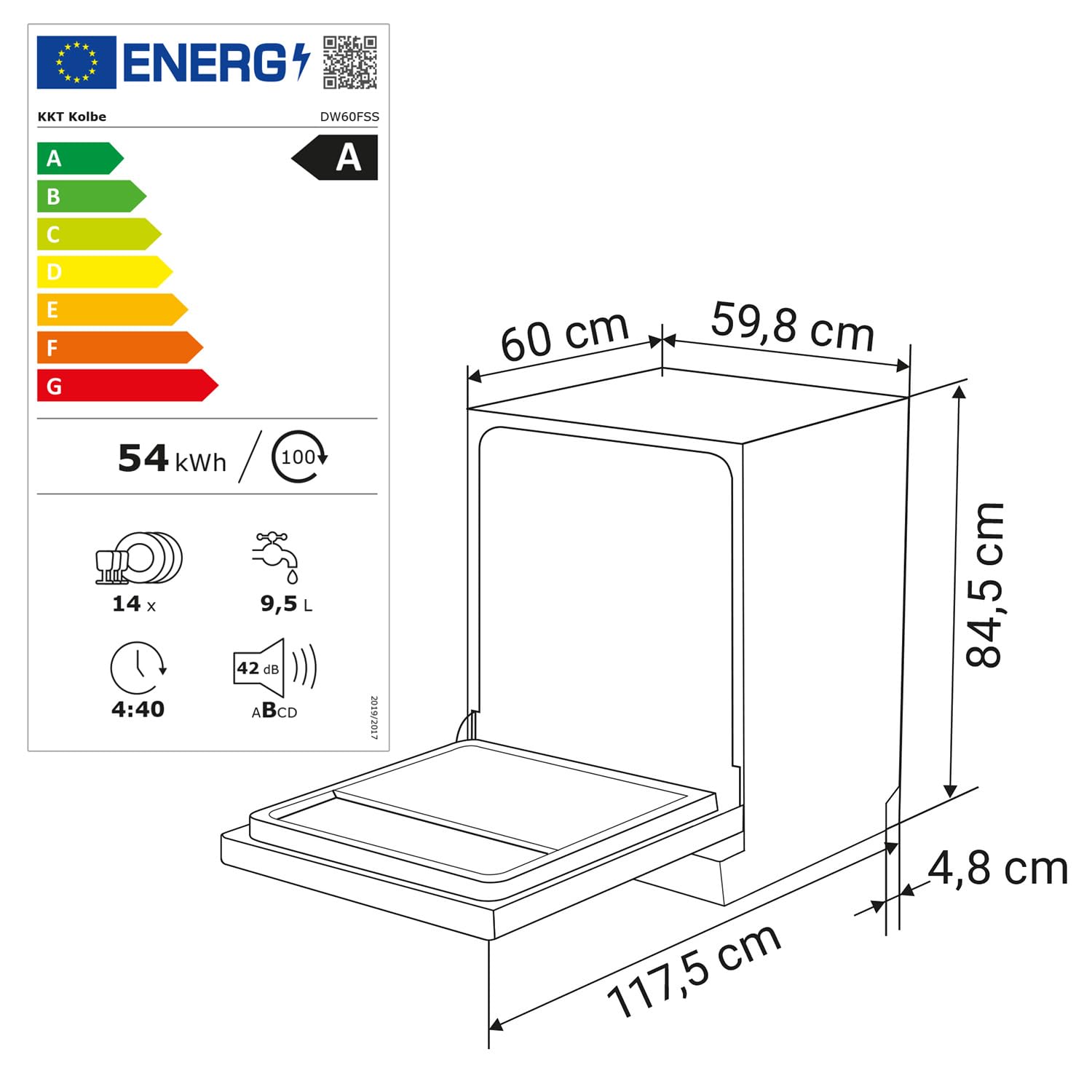 KKT KOLBE 60 cm Geschirrspüler Spülmaschine Schwarz Silber Freistehend Unterbaufähig 7 Programme 14 Maßgedecke DW60FSS