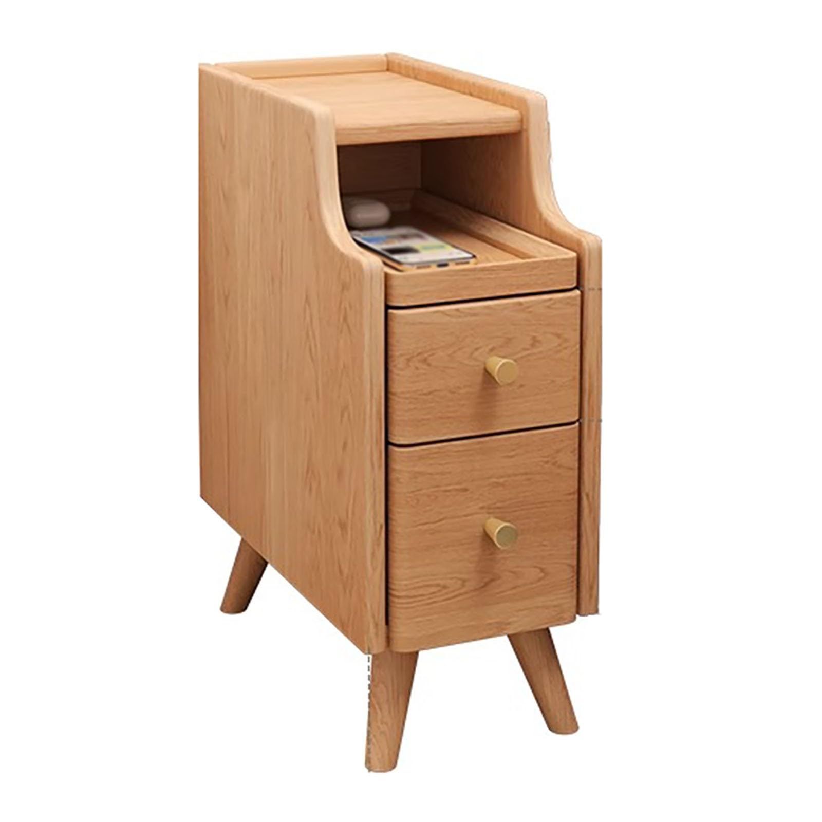 Petite table de chevet en bois massif idéale comme bout de canapé dans un studio