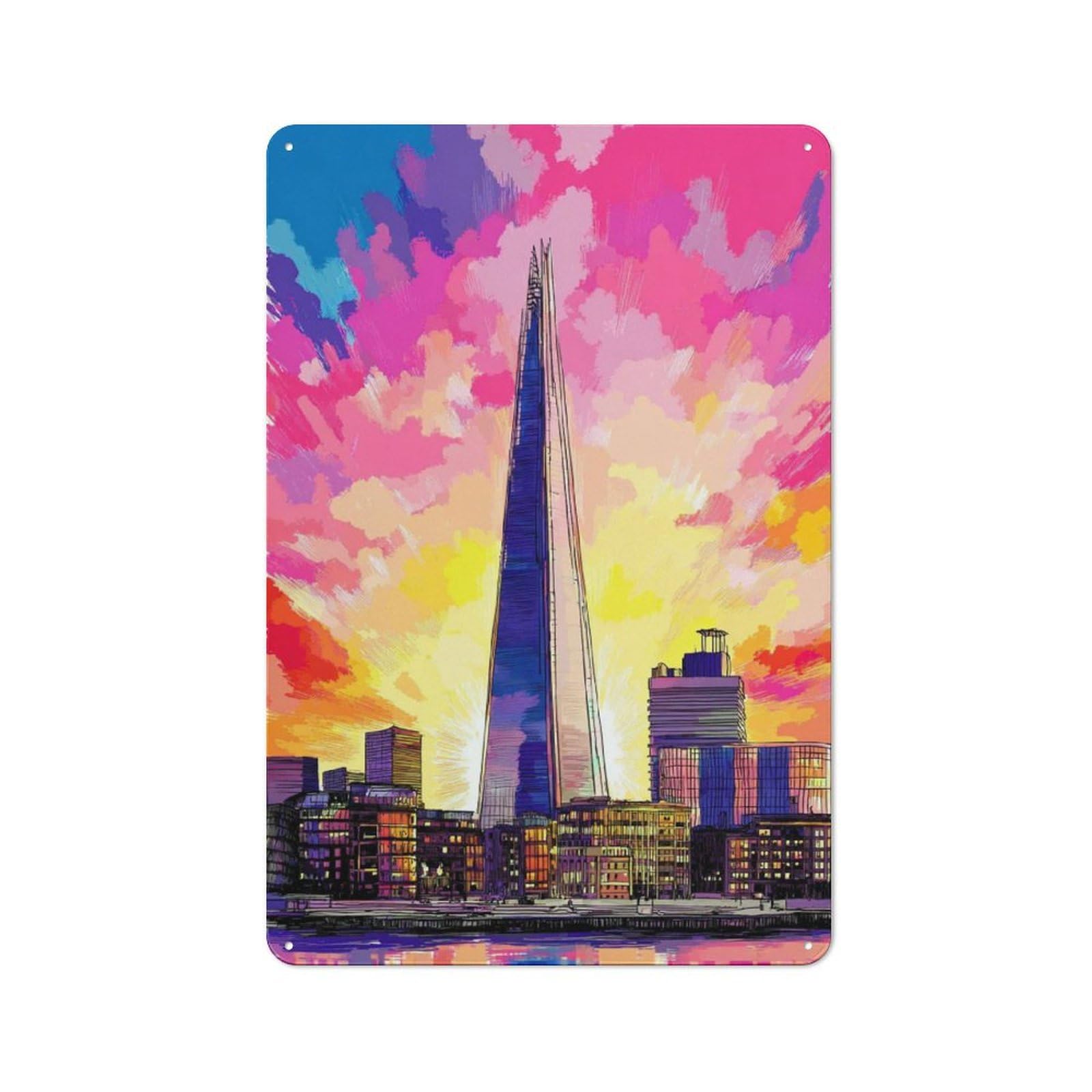 Junmoney Colorful Cityscape With Tall Building Farmhouse Metal Sign 30X20cm, Barn Style Rustic Kitchen Decor For Cottage, Kitchen, Hallway Or Breakfast Nook