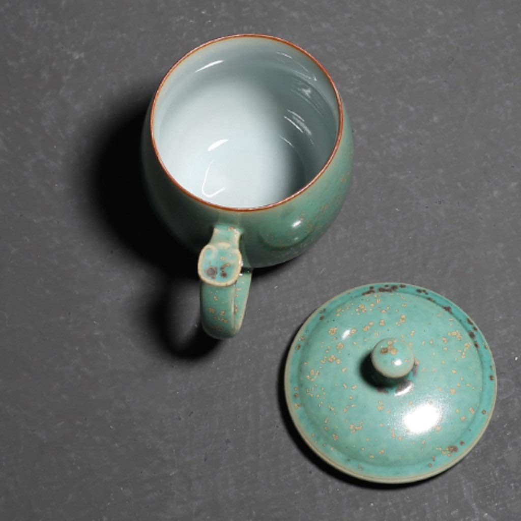 Kaffee-Becher Keramikbecher Cyan Smooth Mellow Glaze Kapazität Becher mit Deckel Tasse Große Kapazität Exquisite Tragbare Kaffeetasse 200ml (Color : Green)