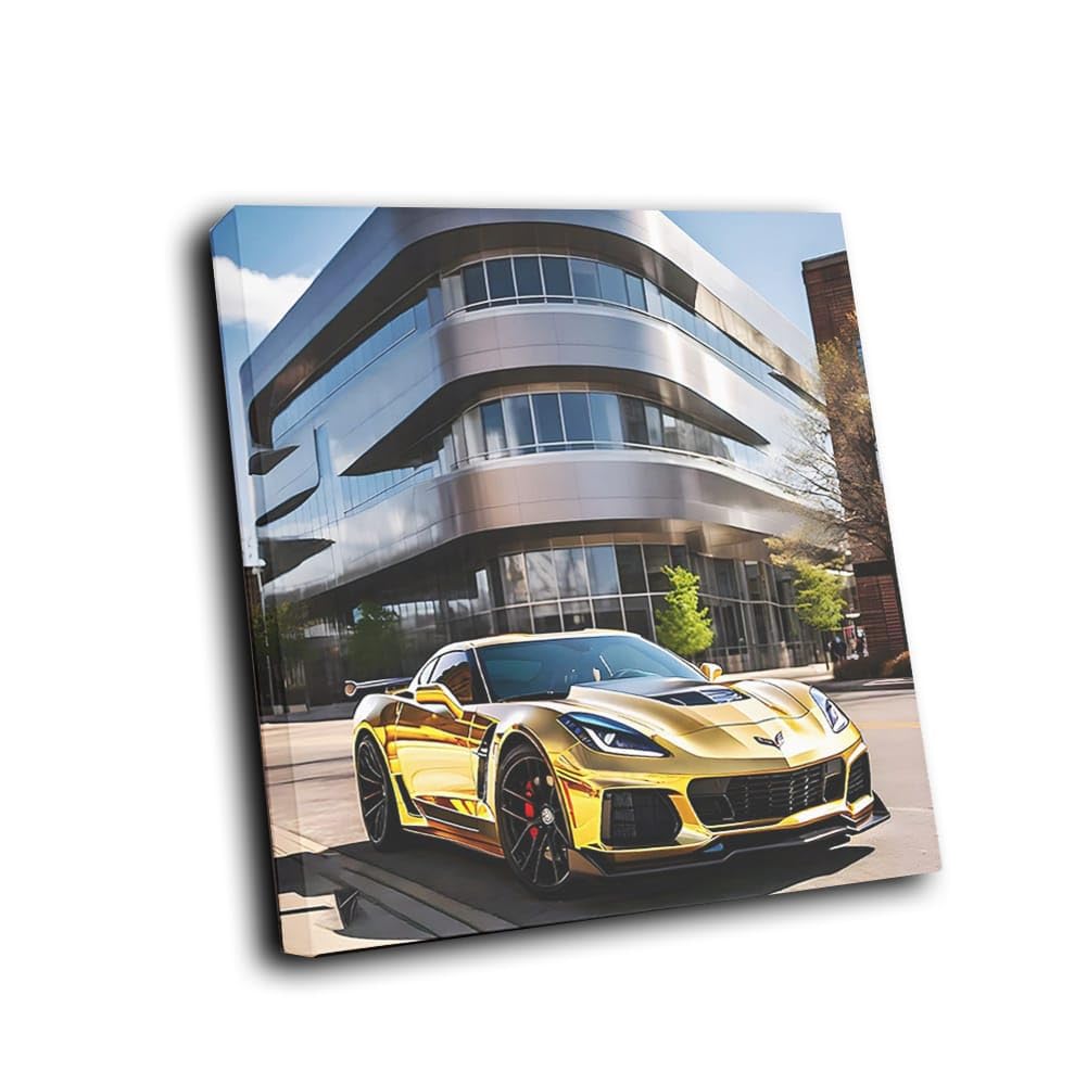 Cars Pictures Bedroom Posters Print Vehicle Wall Art Chevrolet Corvette Z06 Gold In Columbus [Canvas Framed - 20x20 inch]