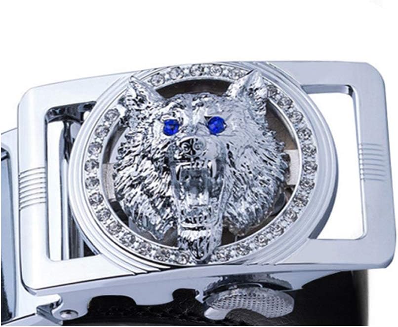 Luxury Wolf Head Buckle Belt Casual Genuine Leather Automatic Ratchet Buckle Easy Track Sliding Belt For Men image 3
