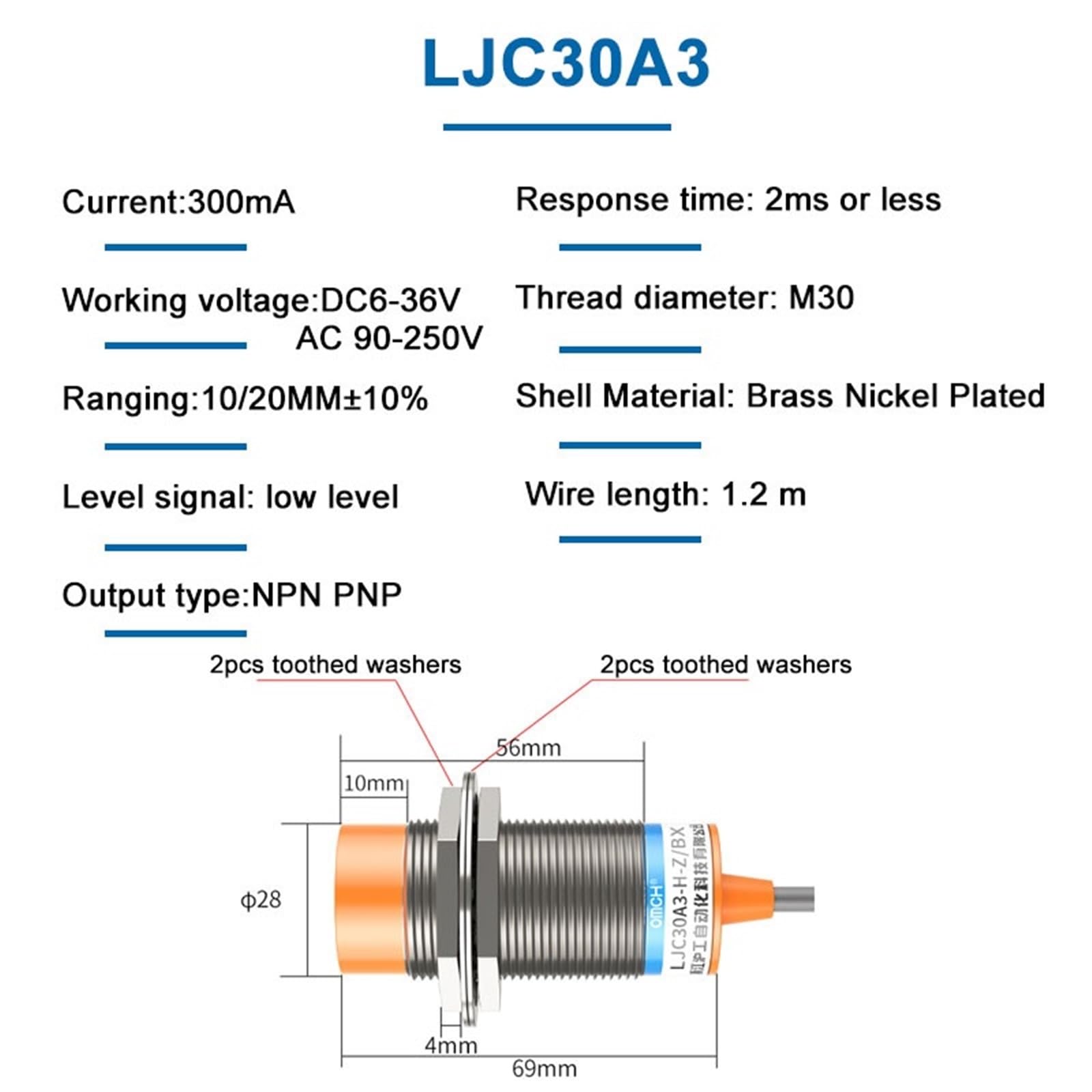 1pcs LJC30A3 6-36V M12 Three-Wire NPN PNP NO NC 10/20mm Sensing Distance Capacitive Proximity Switch Sensor(DC PNP NC,10MM Distance)