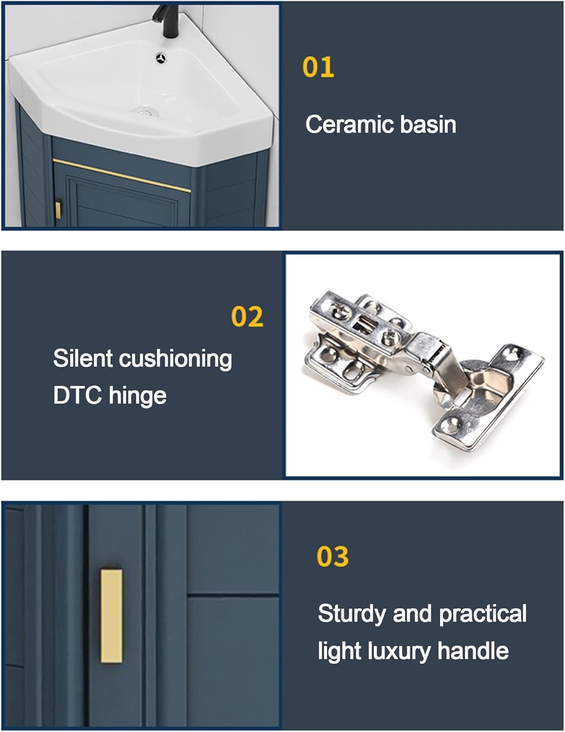 Modern Wall Mounted Small Corner Bathroom Vanity Cabinet with Sink Storage and Faucet Space Saving Design for Home Kitchen or Laundry Room