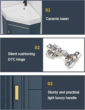 Small Corner Bathroom Vanity Vessel Cabinet Sink Combo Wall Mount Triangle Ceramic Counter Sinks with Hot and Cold Faucet and Overflow Utility Washing Hand Basin for Laundry Room Kitchen Patio ( Size