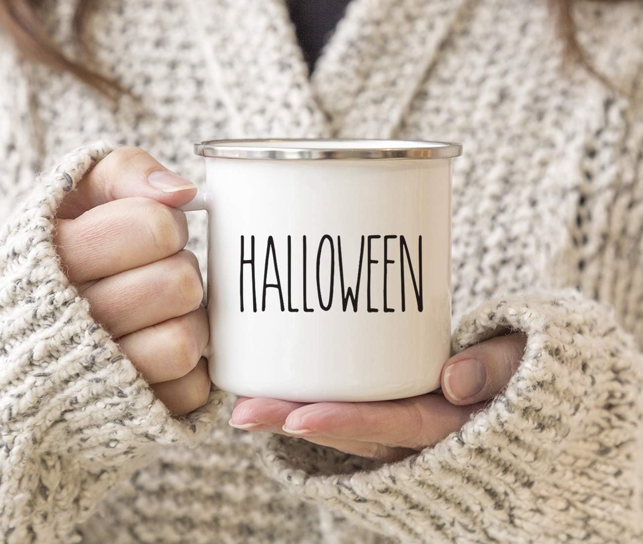 Andaz Press Farmhouse Rustic Fall Autumn Kitchen Decor 11oz. Stainless Steel Campfire Coffee Tea Mug Gift, Halloween, 1-Pack, Camping Enamel Minimalist Birthday Christmas Gift Ideas